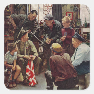 Pegatina Cuadrada Infante de marina del regreso al hogar