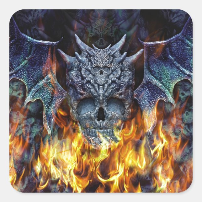 Pegatina Cuadrada Infierno alas. (Anverso)