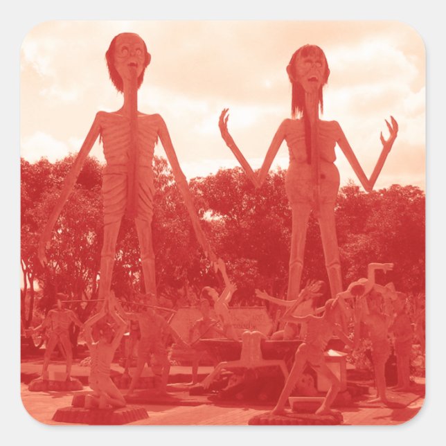 Pegatina Cuadrada Infierno Budista... Tailandia (Anverso)