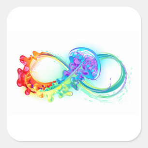 Pegatina Cuadrada Infinidad con las medusas del arcoiris