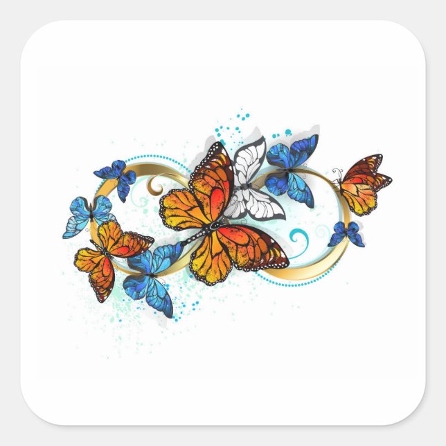 Pegatina Cuadrada Infinidad de mariposas monarca (Anverso)
