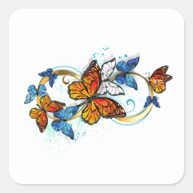 Pegatina Cuadrada Infinidad de Mariposas Monarca (Anverso)