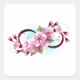 Pegatina Cuadrada Infinito con las flores de flores de Sakura Blosso