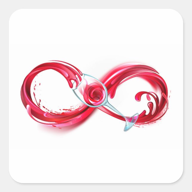 Pegatina Cuadrada Infinito con vino Rojo (Anverso)
