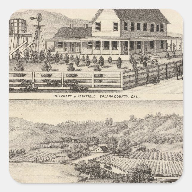 Pegatina Cuadrada Infirmary, residencias (Anverso)