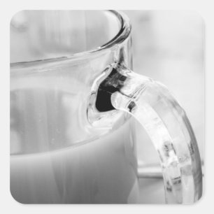 Pegatina Cuadrada Infrarrojo, Blanco y Negro,taza, vaso, café,