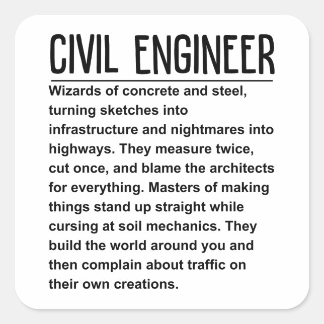Pegatina Cuadrada Ingeniero civil (Anverso)