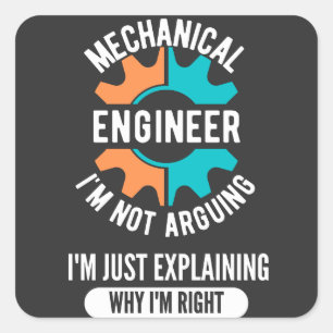 Pegatina Cuadrada Ingeniero Mecánico Gracioso, Ingeniería Mecánica
