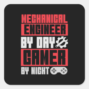 Pegatina Cuadrada Ingeniero Por Día Gamer Por Noche