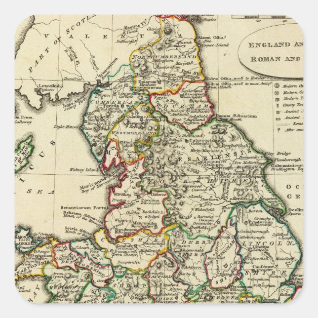 Pegatina Cuadrada Inglaterra, Gales Romano, moderno (Anverso)