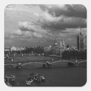Pegatina Cuadrada Inglaterra Vintage Londres El Río Támesis 1970