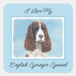 Pegatina Cuadrada Inglés Springer Spaniel Pintura Original Perro Art