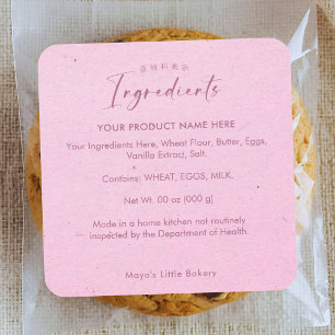 Pegatina Cuadrada Ingredientes de panadería con letra Kraft rosa min