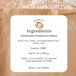 Pegatina Cuadrada Ingredientes de Panadería Rústica de Masa Madre
