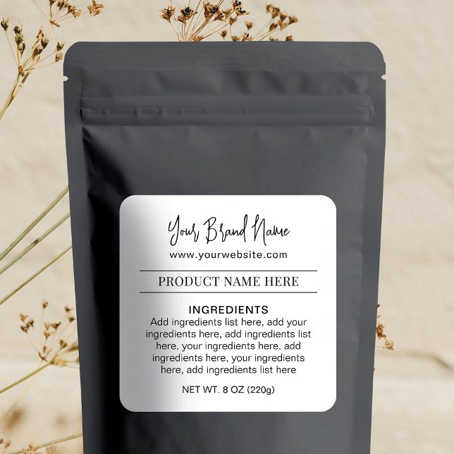 Pegatina Cuadrada Ingredientes de producto sencillos para embalaje e (Complete your business packaging design with these simple product ingredients stickers)