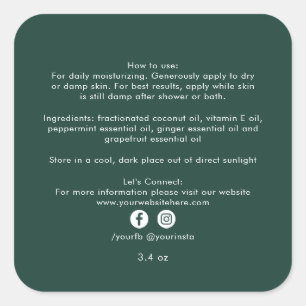 Pegatina Cuadrada Ingredientes de productos de belleza empresarial e
