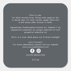 Pegatina Cuadrada Ingredientes orgánicos de productos de belleza emp