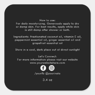 Pegatina Cuadrada Ingredientes orgánicos de productos de belleza emp