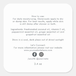 Pegatina Cuadrada Ingredientes orgánicos de productos de belleza emp