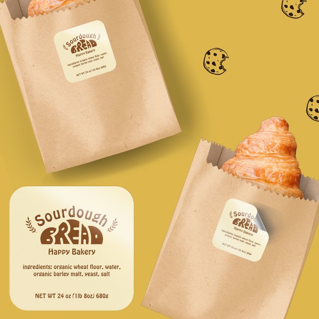 Pegatina Cuadrada Ingredientes para el pan de pan de sourdough (Sourdough Bread Baking Ingredients Square Sticker)