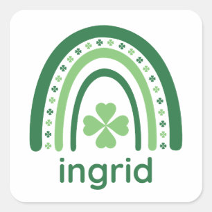 Pegatina Cuadrada ingrid Name Clover Boho Rainbow