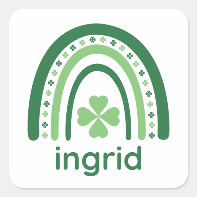 Pegatina Cuadrada ingrid Name Clover Boho Rainbow (Anverso)
