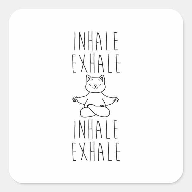 Pegatina Cuadrada inhale Exhale yoga cat (Anverso)