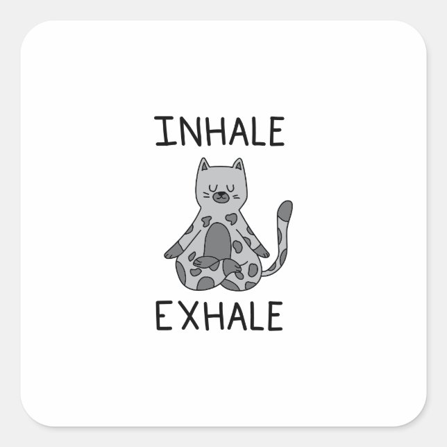 Pegatina Cuadrada Inhale Exhale Yoga Cat (Anverso)