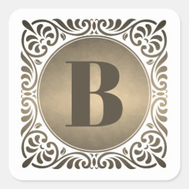 Pegatina Cuadrada Inicial decorativa monograma blanco