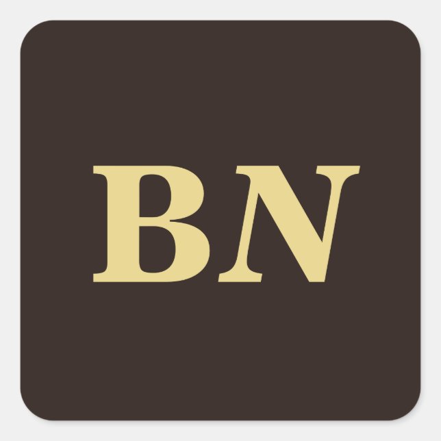 Pegatina Cuadrada Iniciales de personalizado dorado marrón minimalis (Anverso)