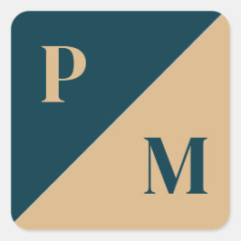 Pegatina Cuadrada Iniciales personalizados de contraste oro y azul