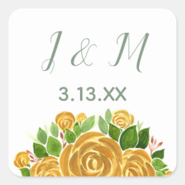 Pegatina Cuadrada Iniciales y fecha Rosa de oro