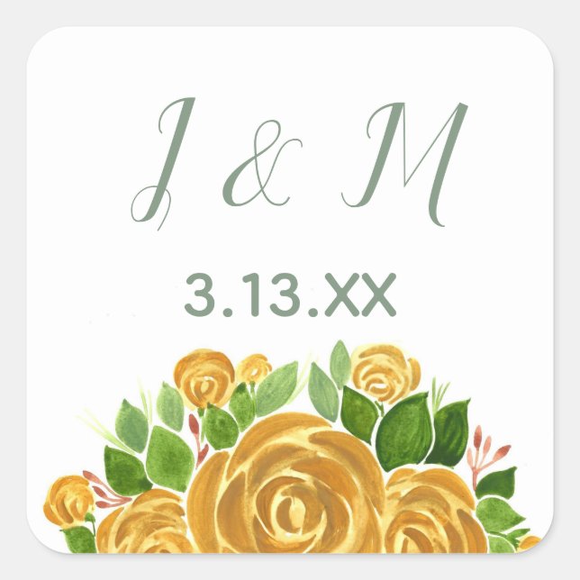 Pegatina Cuadrada Iniciales y fecha Rosa de oro (Anverso)