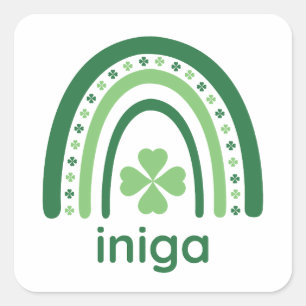 Pegatina Cuadrada iniga Nombre Clover Boho Rainbow