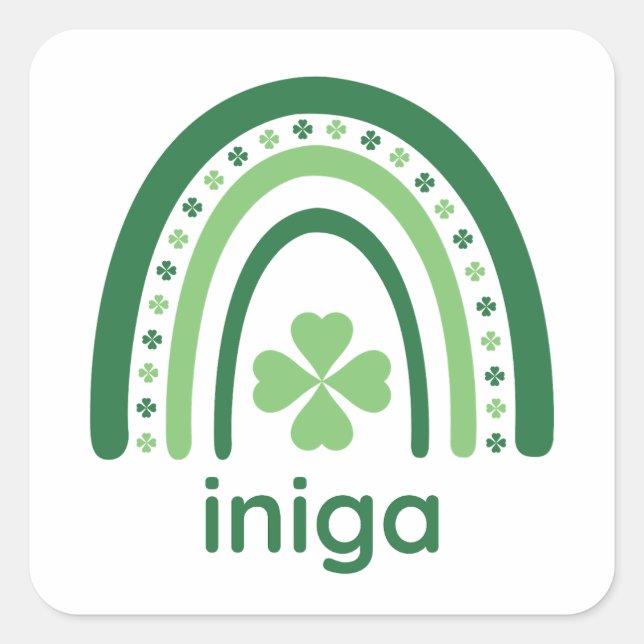 Pegatina Cuadrada iniga Nombre Clover Boho Rainbow (Anverso)