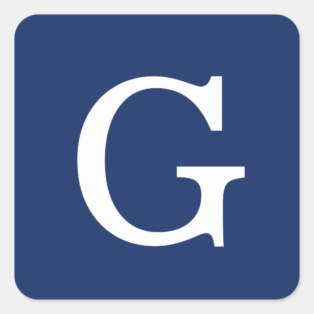 Pegatina Cuadrada Initial Letter Monogram Blue White Plain Simple (Anverso)