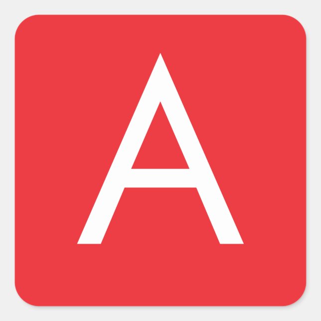 Pegatina Cuadrada Initial Letter Monogram Red White Plain Modern (Anverso)