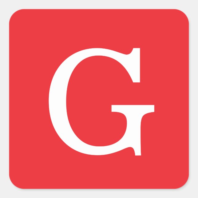 Pegatina Cuadrada Initial Letter Monogram Red White Plain Simple (Anverso)