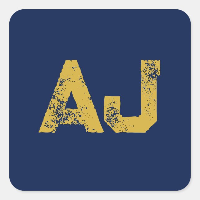 Pegatina Cuadrada Initial Letters Monogram Gold & Blue Plain Simple (Anverso)