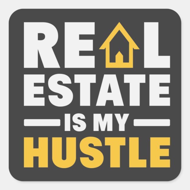 Pegatina Cuadrada Inmobiliaria es mi cita de Hustle Realtor (Anverso)