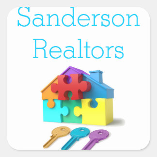 Pegatina Cuadrada Inmobiliaria, House and Keys, Realtor, agente inmo