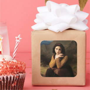 Pegatina Cuadrada Inocencia Mignon de Muchacha Adolescente, Bouguere