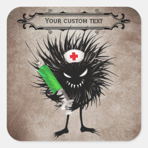 Pegatina Cuadrada Insecto malvado divertido con el texto del