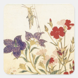 Pegatina Cuadrada Insectos y flores de Utamaro
