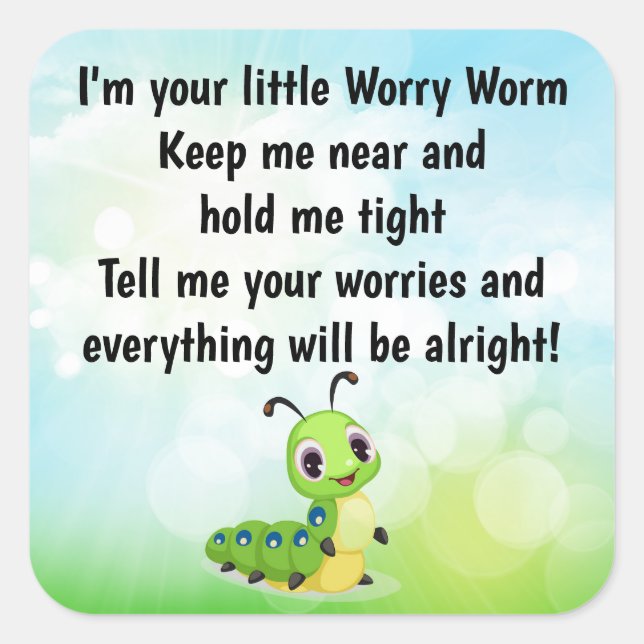 Pegatina Cuadrada Insertar tarjeta de poema Worm (Anverso)
