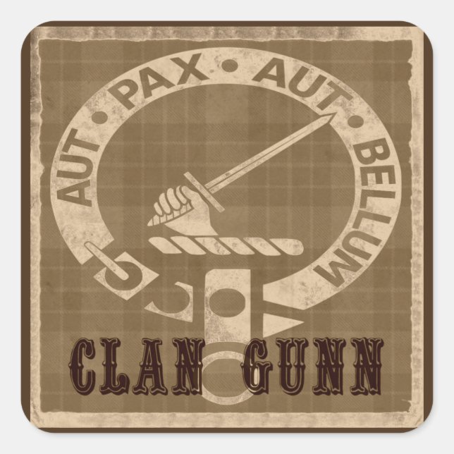 Pegatina Cuadrada Insignia de clan Gunn Escudo - Sepia (Anverso)