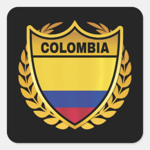 Pegatina Cuadrada Insignia de Escudo de oro de bandera nacional de C