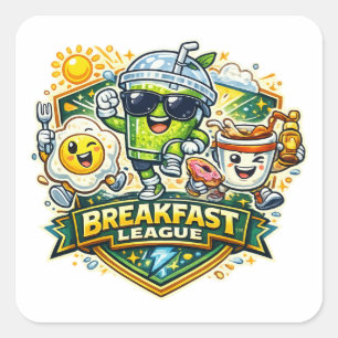 Pegatina Cuadrada Insignia de la Liga del Desayuno
