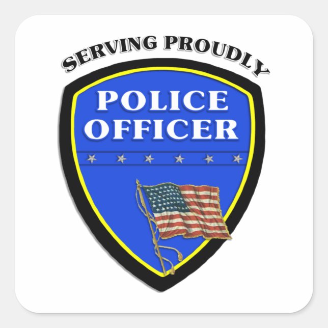 Pegatina Cuadrada Insignia de oficial de policía (Anverso)