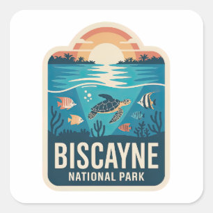 Pegatina Cuadrada Insignia de Vida Marina del Parque Nacional Biscay
